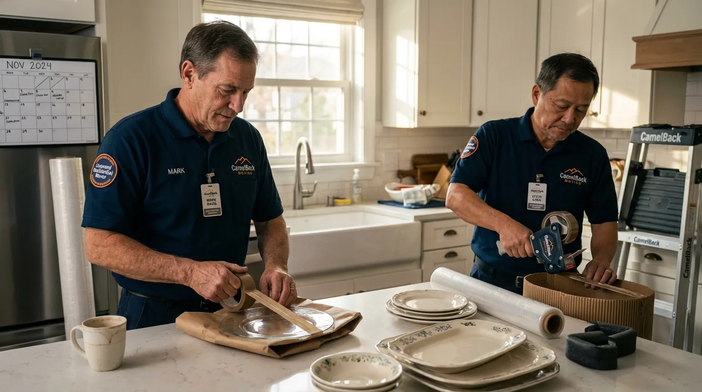Professional crew packing kitchen dishware in Milford, DE